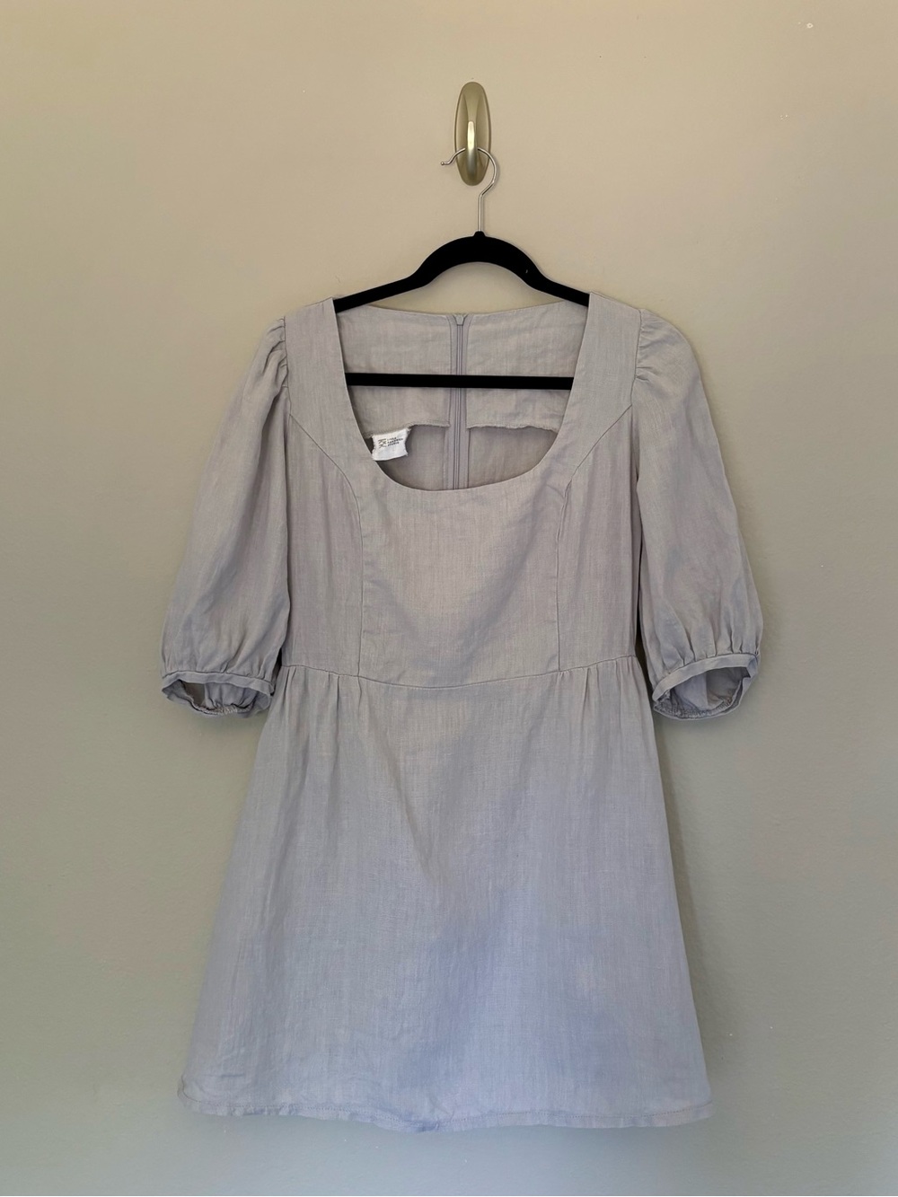 Linen Handmade Studio Aurora Puff Sleeve Mini Dress Light Gray Linen 8